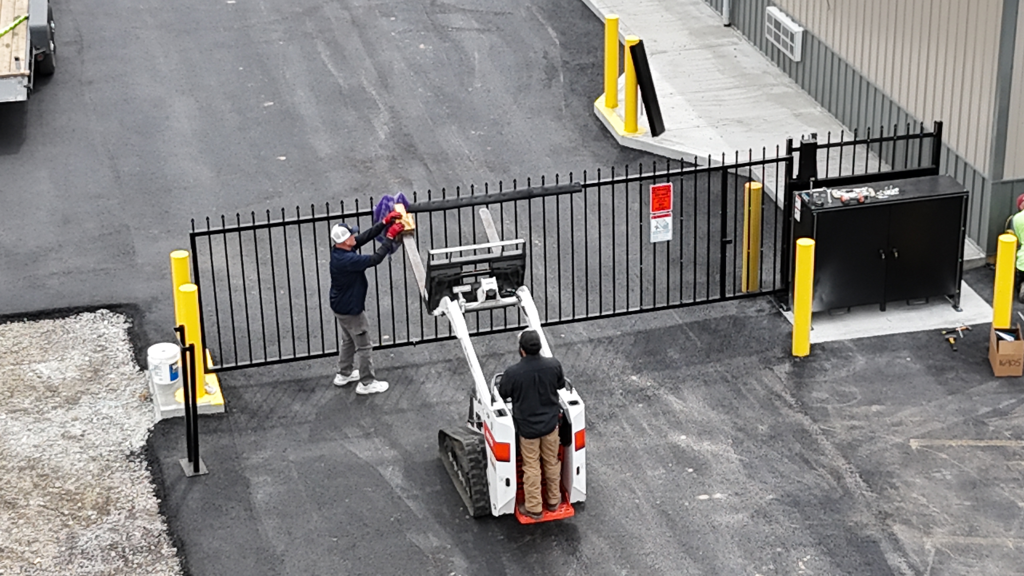 Vertical pivot gate installation staging and detail view