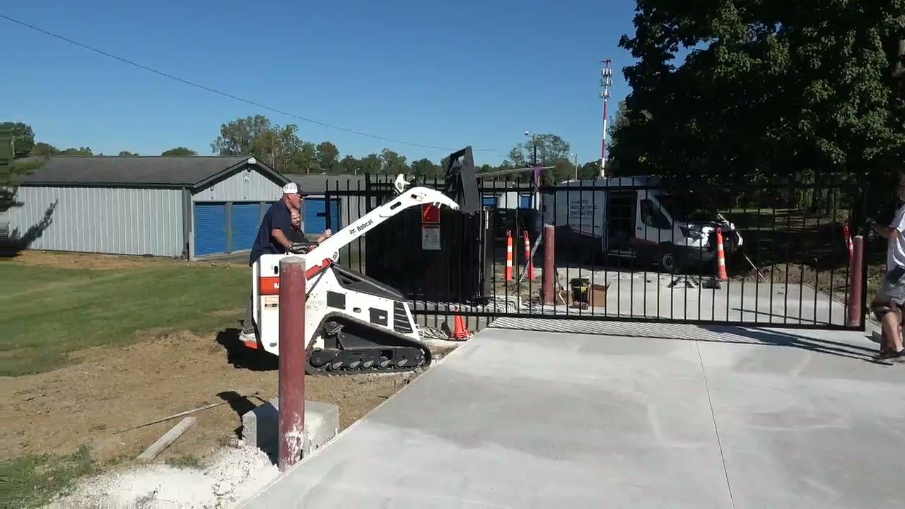 Lift gate panel in place across the storage entry lane