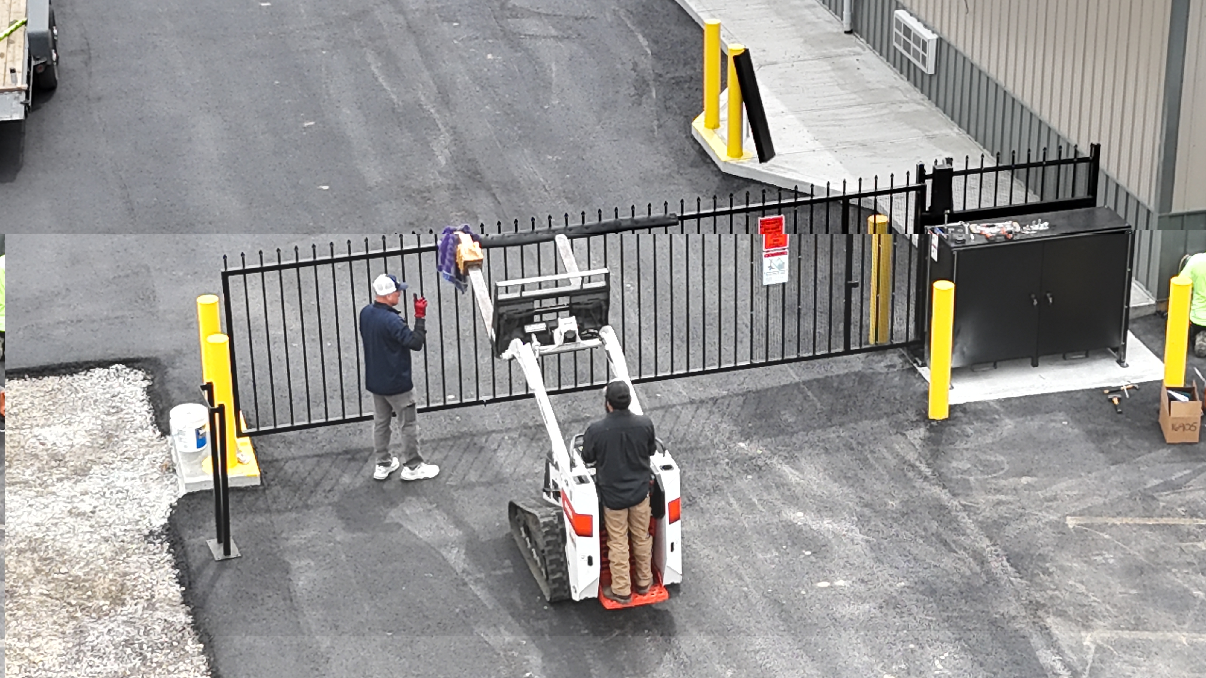 Vertical pivot gate installation view with entry lane and gate frame